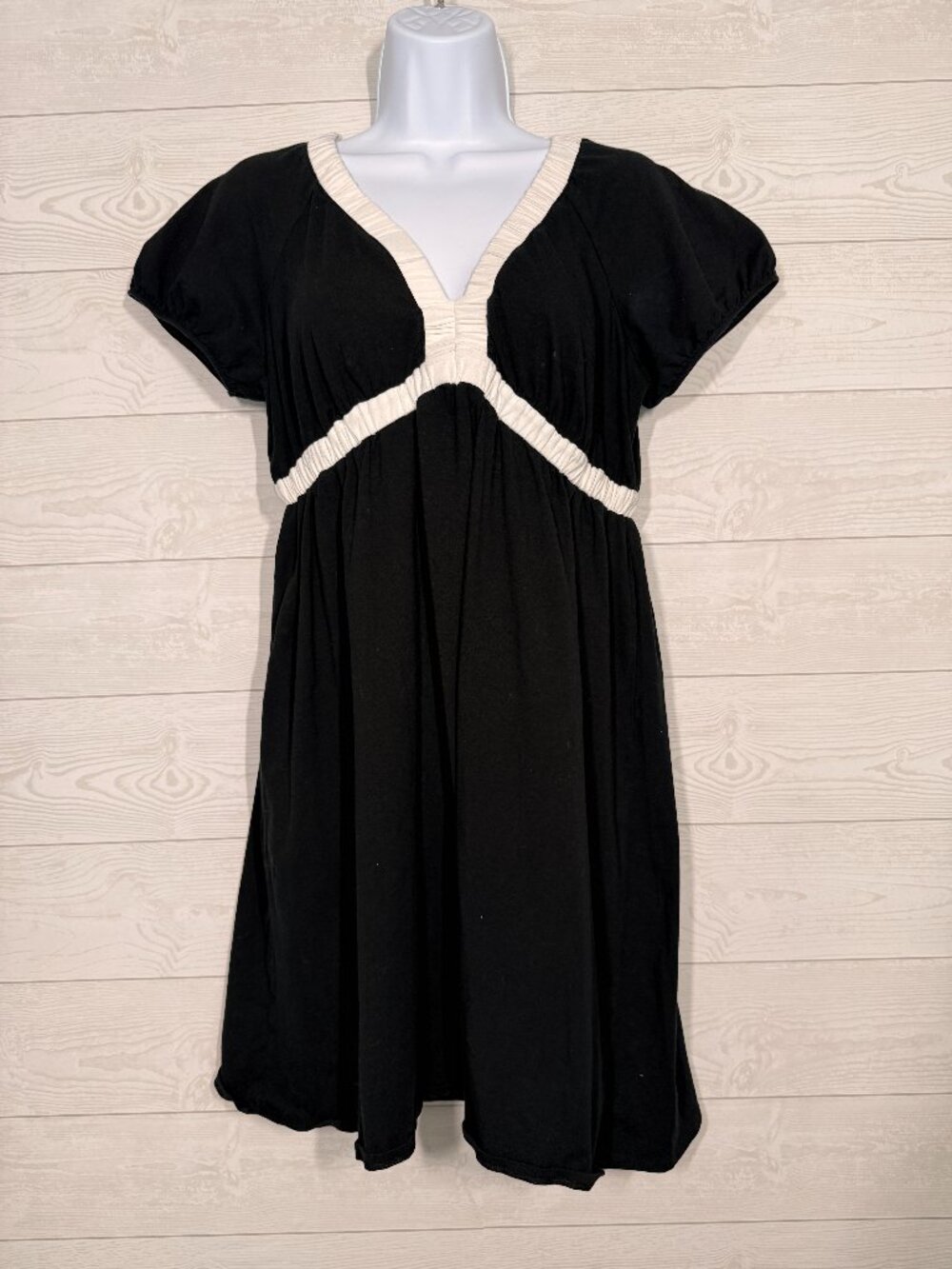 LOFT Black Cream Contrast Trim Empire Waist Dress Size Small